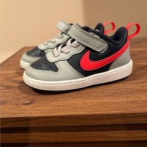 Nike - toddler size 8 - Black and Gray Sneakers with Electric Red Swoosh